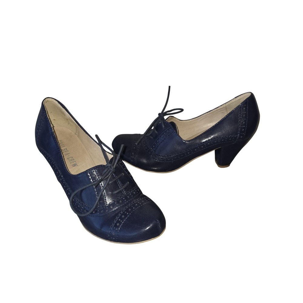 Chelsea Crew Mission Shoes Women 7.5 EU 38 Blue Lace Up Cone Heel Oxford Pumps